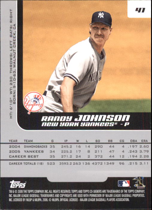 2006 Topps Co-Signers #41 Randy Johnson back image