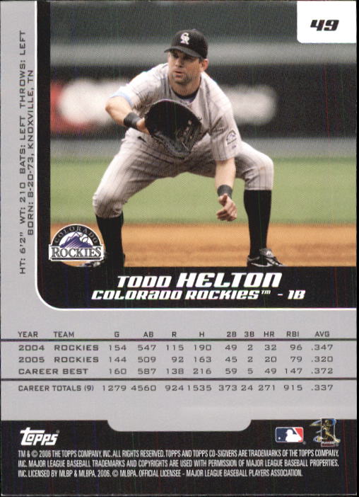 2006 Topps Co-Signers #49 Todd Helton back image