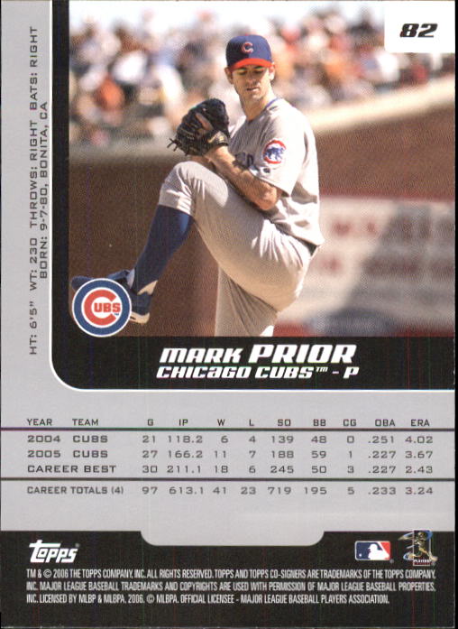 2006 Topps Co-Signers #82 Mark Prior back image