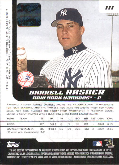 2006 Topps Co-Signers #111 Darrell Rasner AU G (RC) back image