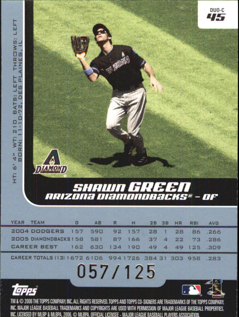 2006 Topps Co-Signers Changing Faces Blue #45A Shawn Green/Conor Jackson back image