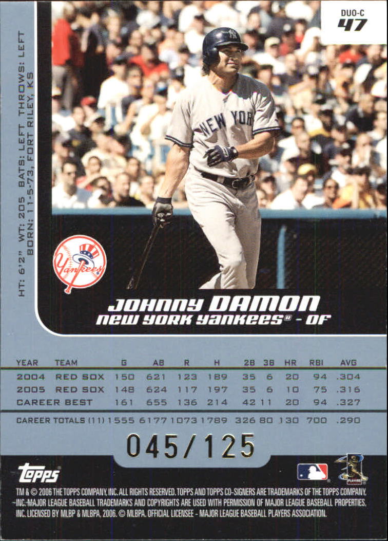 2006 Topps Co-Signers Changing Faces Blue #47A Johnny Damon/Alex Rodriguez back image