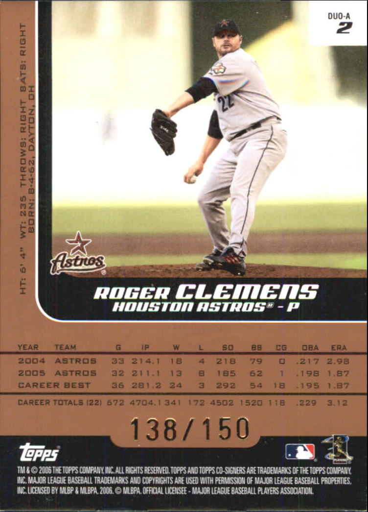2006 Topps Co-Signers Changing Faces Bronze #2A Roger Clemens/Andy Pettitte back image