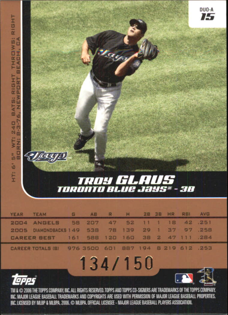 2006 Topps Co-Signers Changing Faces Bronze #15A Troy Glaus/Lyle Overbay back image