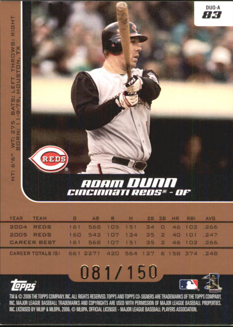 2006 Topps Co-Signers Changing Faces Bronze #83A Adam Dunn/Austin Kearns back image