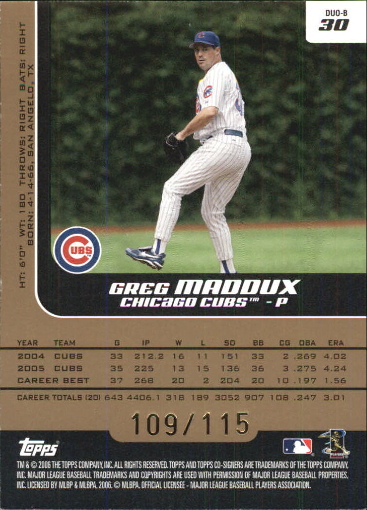 2006 Topps Co-Signers Changing Faces Gold #30B Greg Maddux/Mark Prior back image