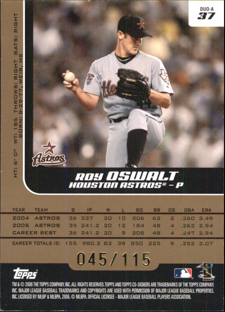2006 Topps Co-Signers Changing Faces Gold #37A Roy Oswalt/Morgan Ensberg back image