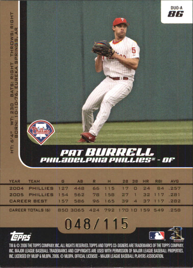 2006 Topps Co-Signers Changing Faces Gold #86A Pat Burrell/Ryan Howard back image