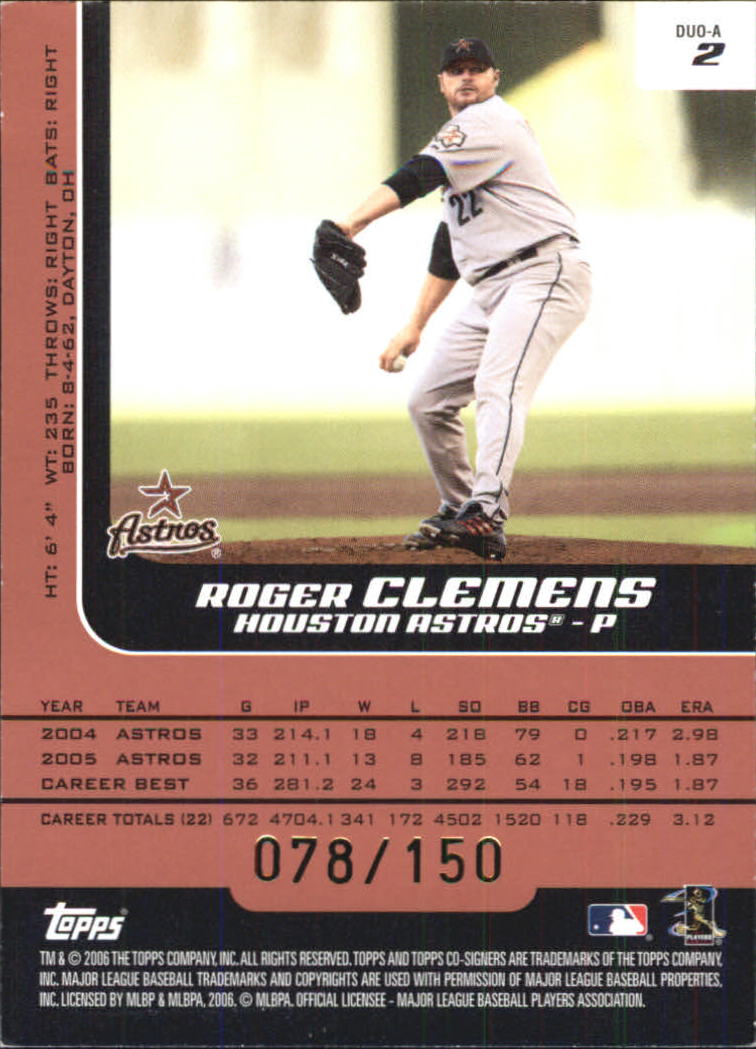 2006 Topps Co-Signers Changing Faces Red #2A Roger Clemens/Andy Pettitte back image