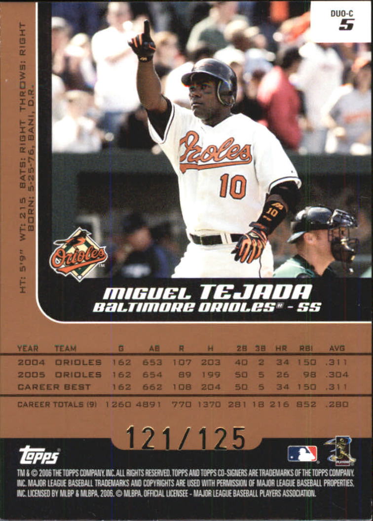 2006 Topps Co-Signers Changing Faces Silver Bronze #5C Miguel Tejada/Melvin Mora back image