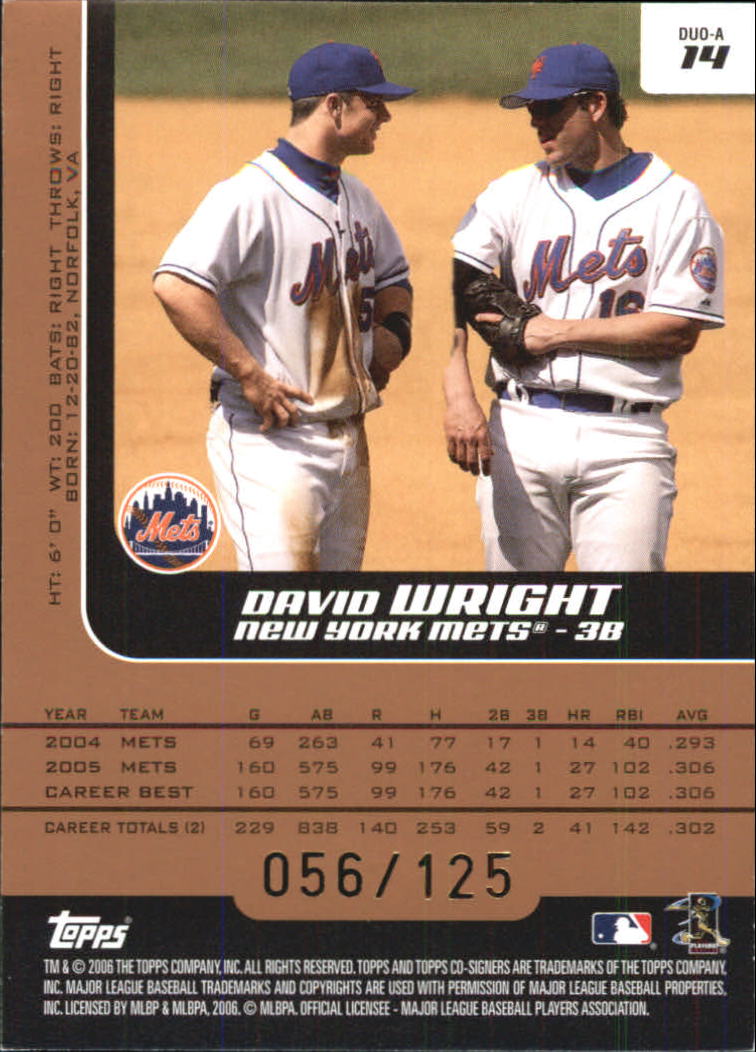 2006 Topps Co-Signers Changing Faces Silver Bronze #14A David Wright/Jose Reyes back image