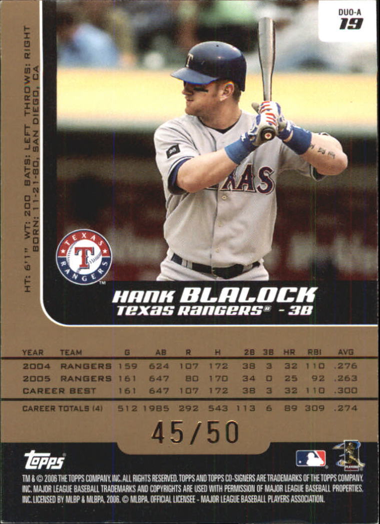 2006 Topps Co-Signers Changing Faces Silver Gold #19A Hank Blalock/Mark Teixeira back image