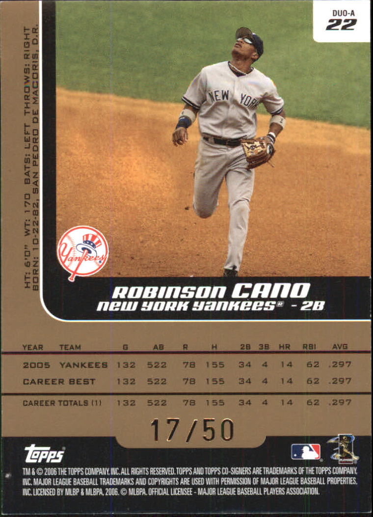 2006 Topps Co-Signers Changing Faces Silver Gold #22A Robinson Cano/Alex Rodriguez back image