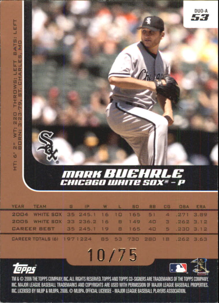 2006 Topps Co-Signers Changing Faces HyperSilver Bronze #53A Mark Buehrle/Paul Konerko back image