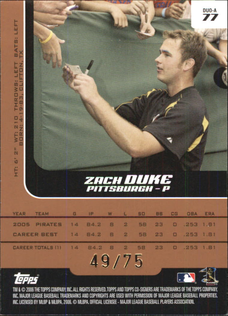 2006 Topps Co-Signers Changing Faces HyperSilver Bronze #77A Zach Duke/Josh Gibson back image