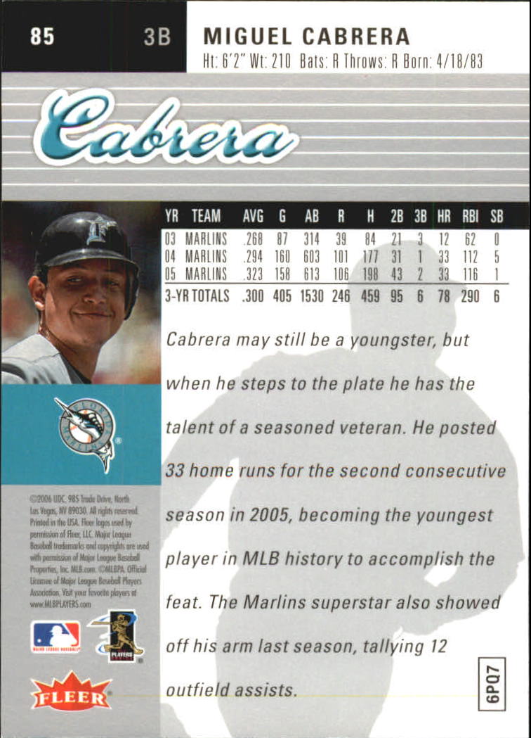 2006 Ultra #85 Miguel Cabrera back image