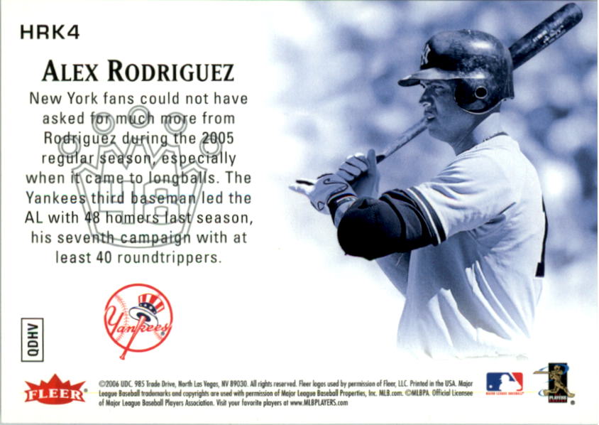 2006 Ultra Home Run Kings #HRK4 Alex Rodriguez back image