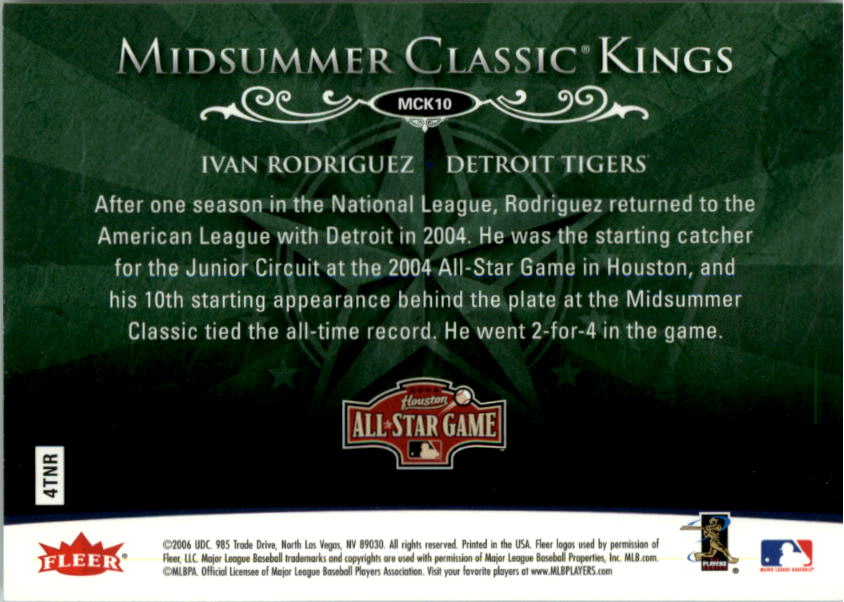 2006 Ultra Midsummer Classic Kings #MCK10 Ivan Rodriguez back image