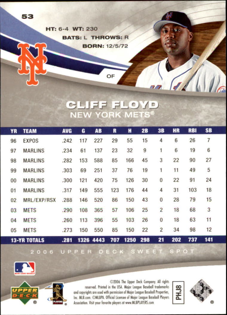 2006 Sweet Spot #53 Cliff Floyd back image