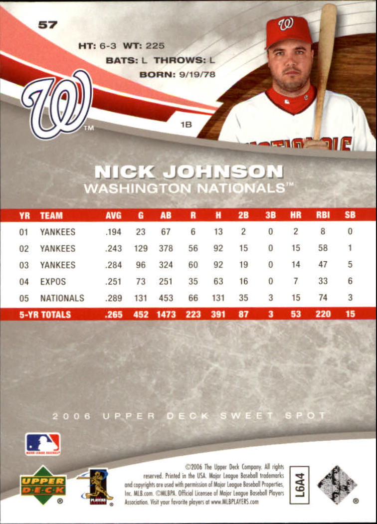 2006 Sweet Spot #57 Nick Johnson back image