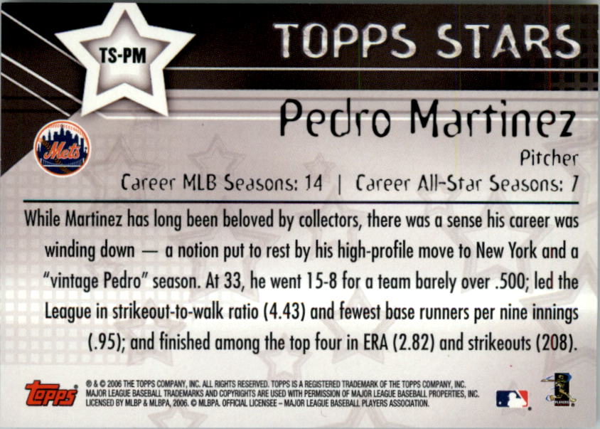 2006 Topps Stars #PM Pedro Martinez back image
