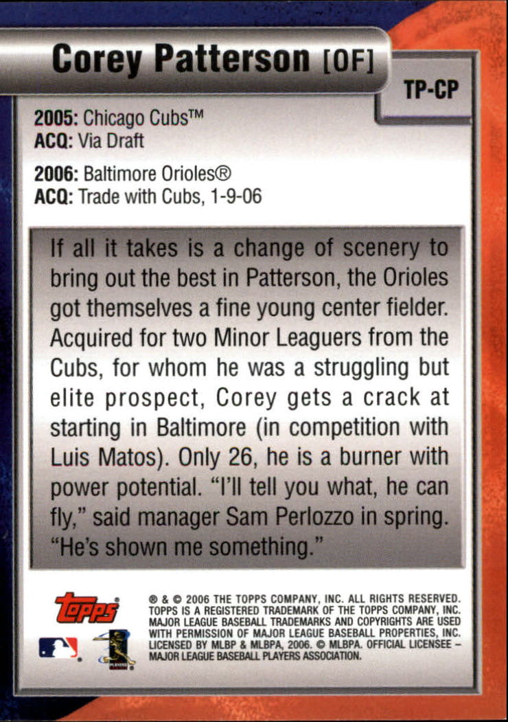 2006 Topps Trading Places #CP Corey Patterson back image