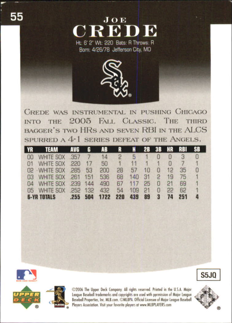 2006 Upper Deck Epic #55 Joe Crede back image