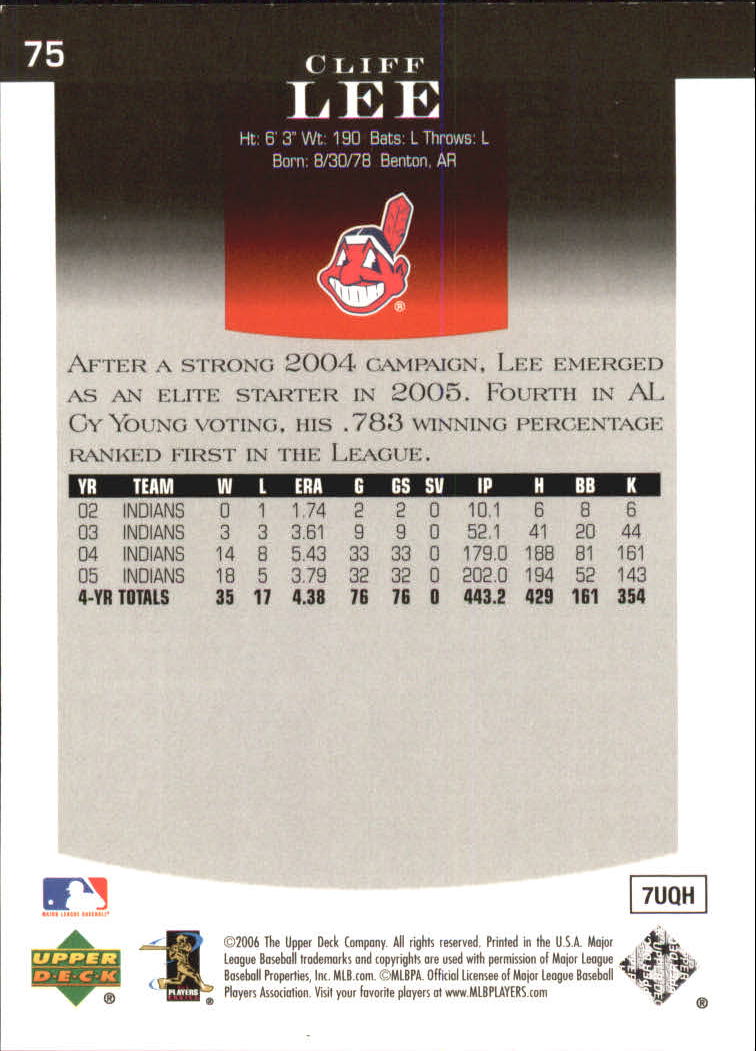 2006 Upper Deck Epic #75 Cliff Lee back image