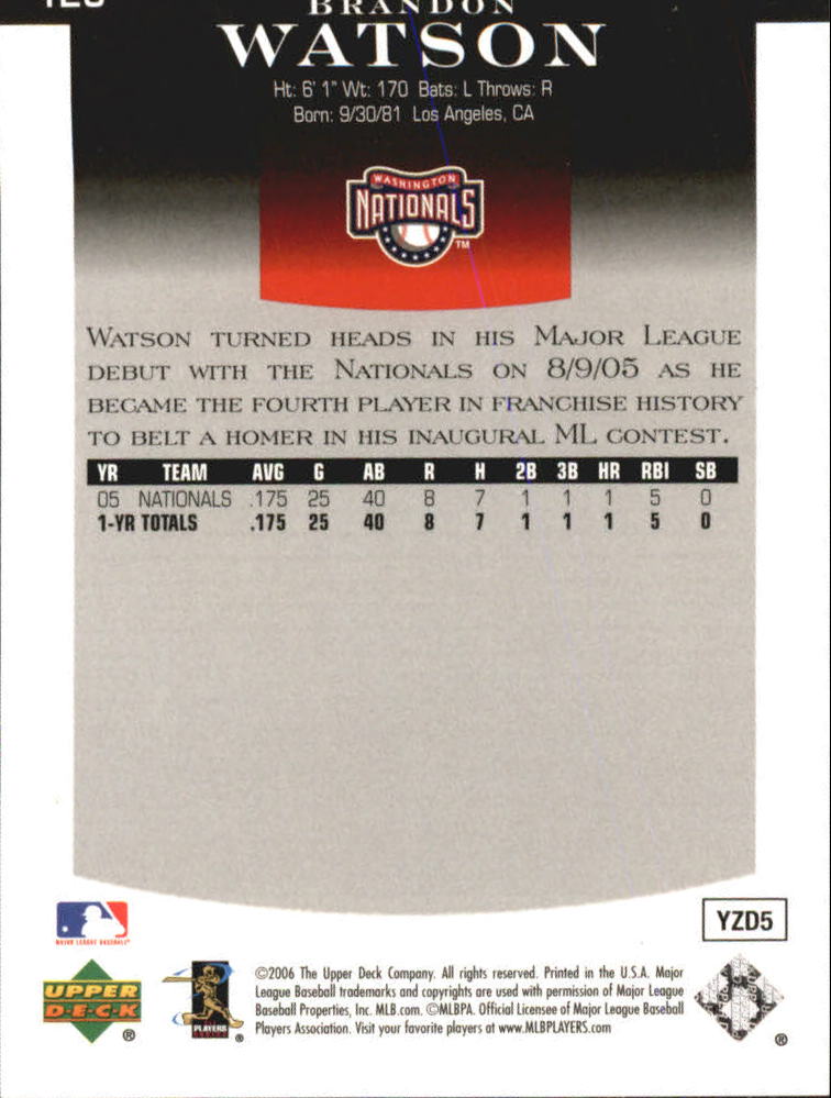 2006 Upper Deck Epic #123 Brandon Watson (RC) back image