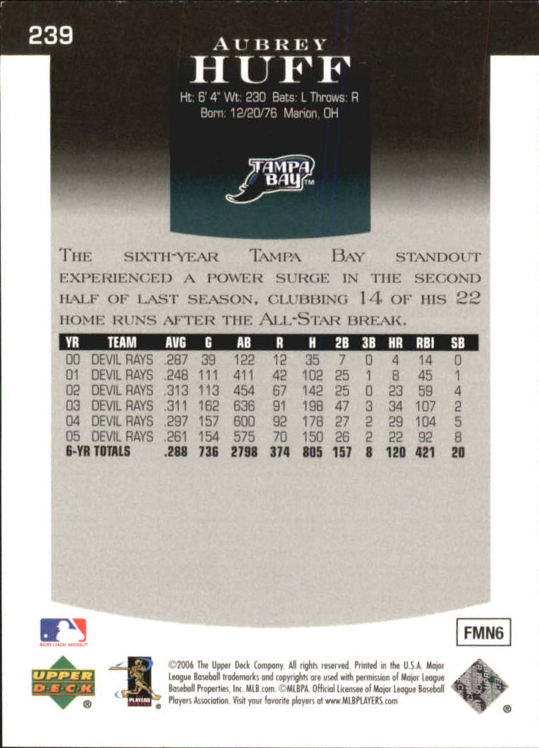 2006 Upper Deck Epic #239 Aubrey Huff back image