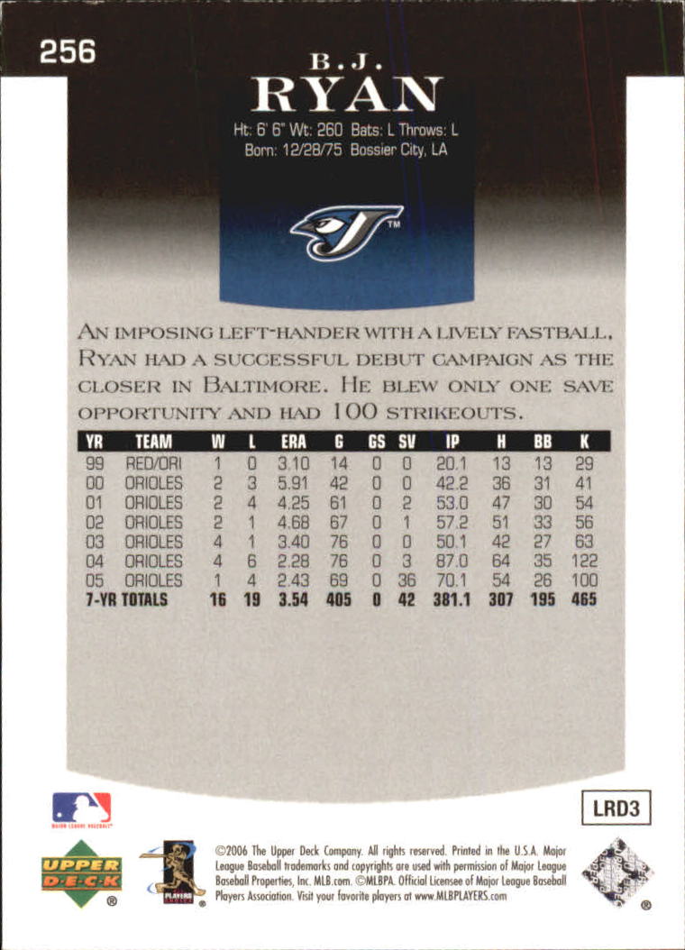 2006 Upper Deck Epic #256 B.J. Ryan back image