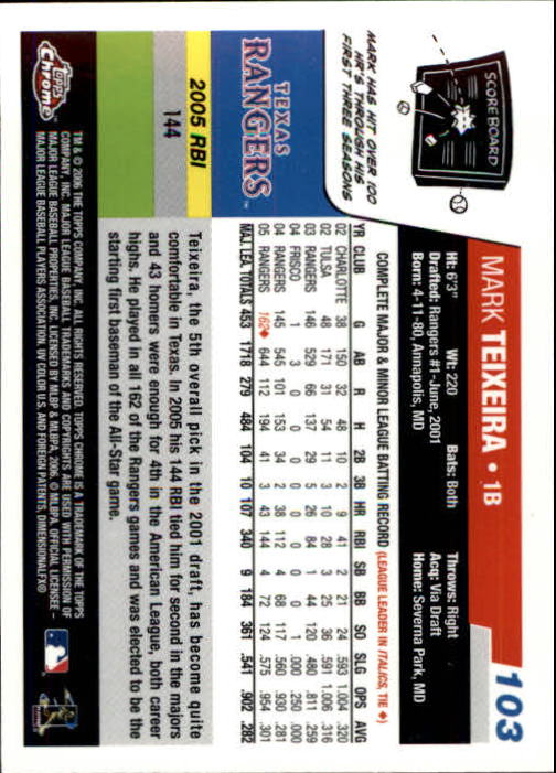 A2138- 2006 Topps Chrome BB Card #s 1-250 +Rookies -You Pick- 15+ FREE US SHIP - Picture 137 of 343