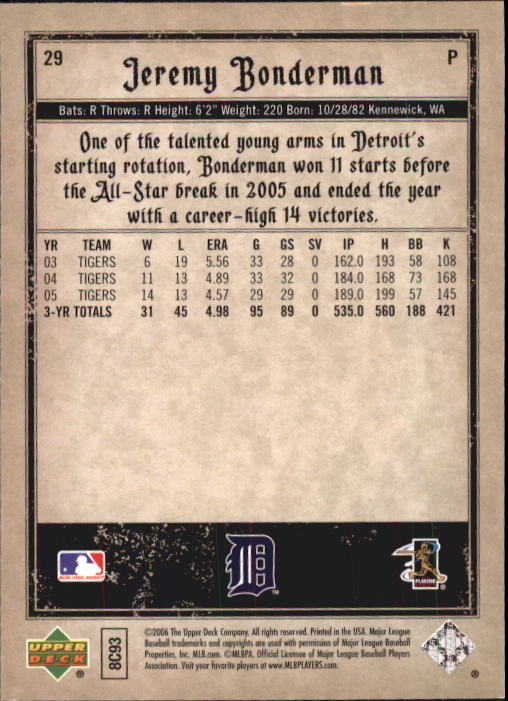 2006 Artifacts #29 Jeremy Bonderman back image