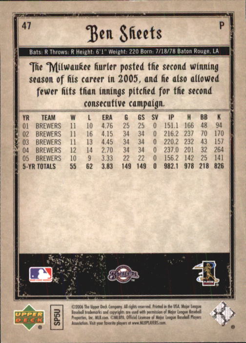 2006 Artifacts #47 Ben Sheets back image