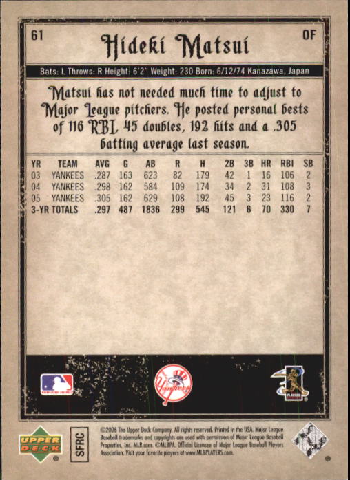 2006 Artifacts #61 Hideki Matsui back image