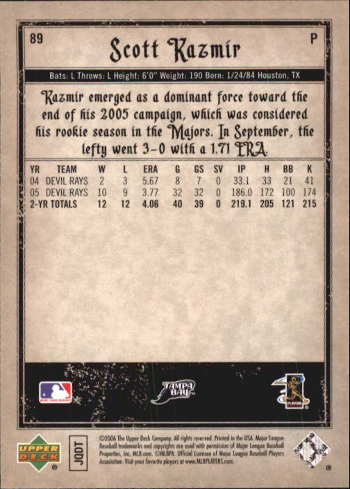 2006 Artifacts #89 Scott Kazmir back image