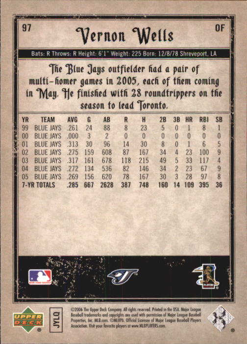 2006 Artifacts #97 Vernon Wells back image