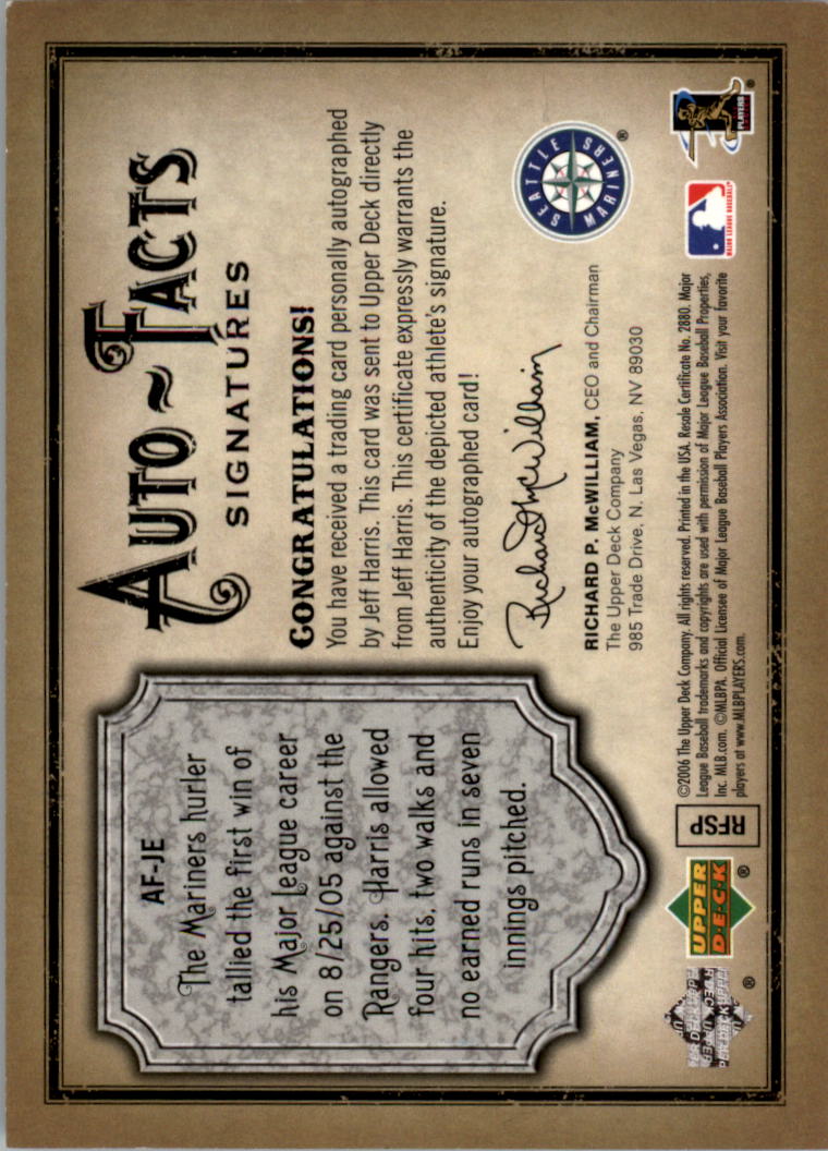2006 Artifacts Auto-Facts Signatures #JE Jeff Harris/800 back image