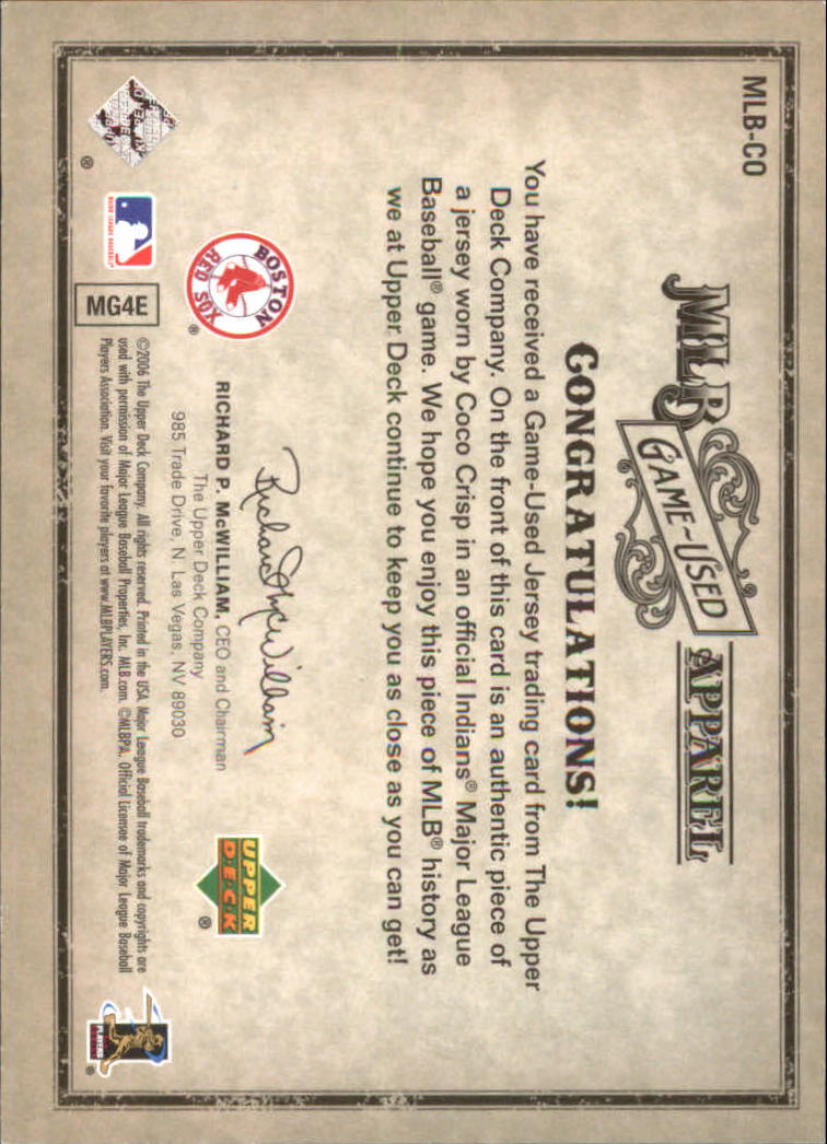 2006 Artifacts MLB Game-Used Apparel #CO Coco Crisp Jsy/325 back image