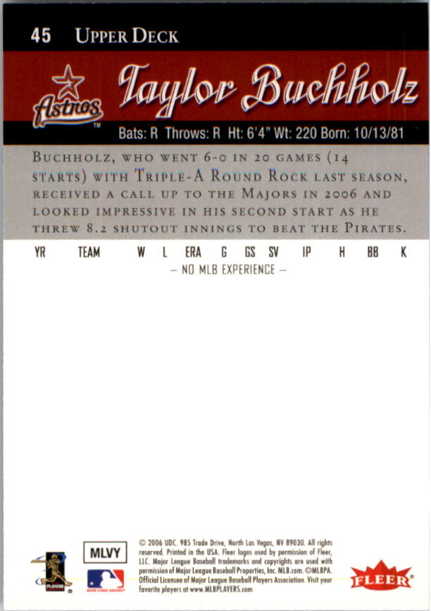 2006 Flair Showcase #45 Taylor Buchholz UD (RC) back image