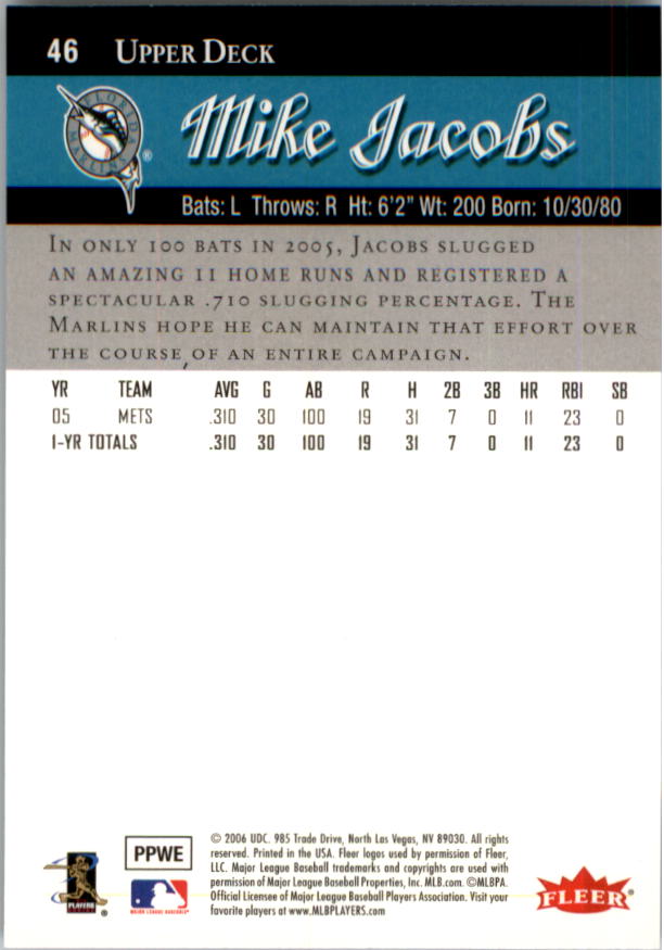 2006 Flair Showcase #46 Mike Jacobs UD (RC) back image