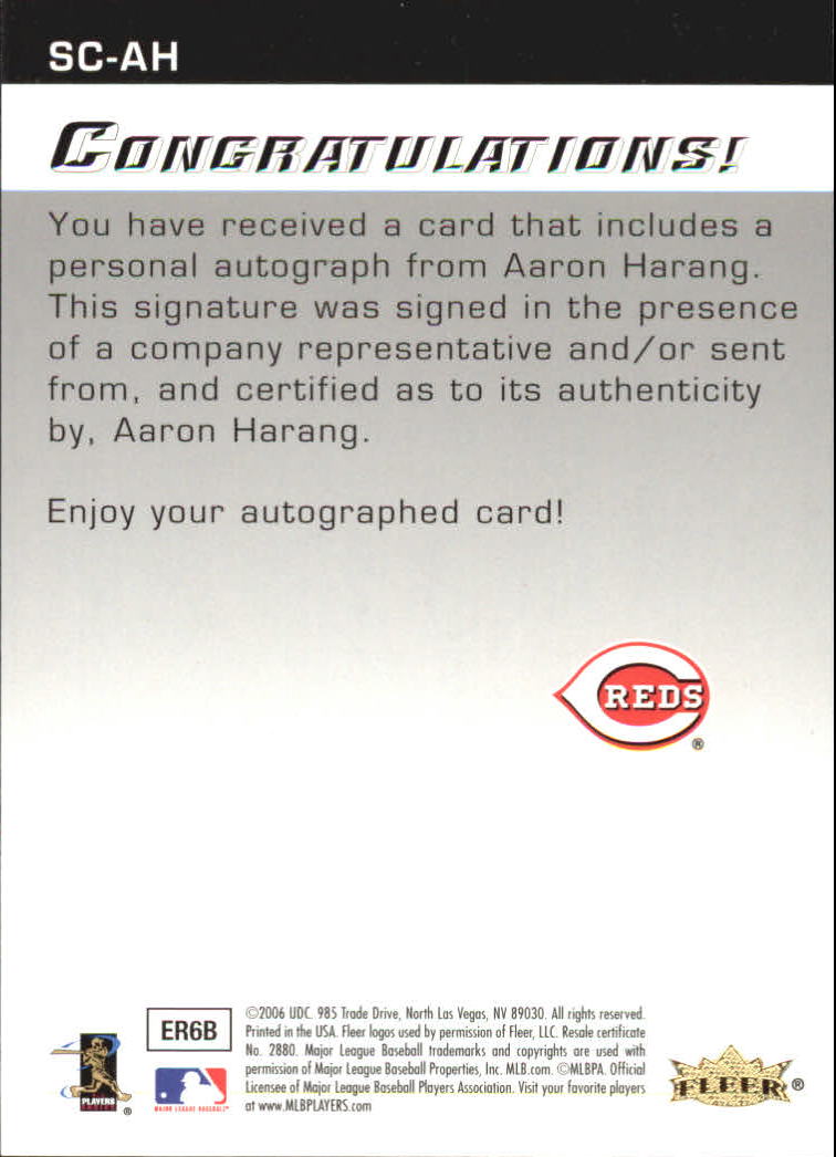2006 Flair Showcase Autographics #AH Aaron Harang back image