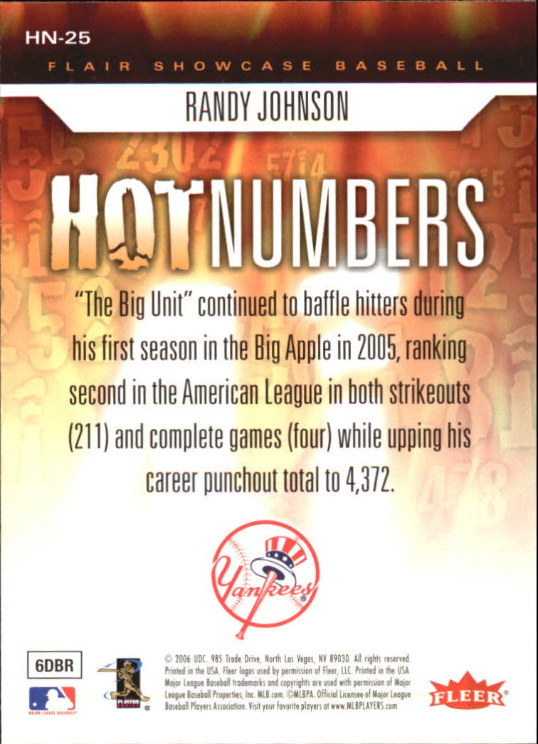 2006 Flair Showcase Hot Numbers #25 Randy Johnson back image
