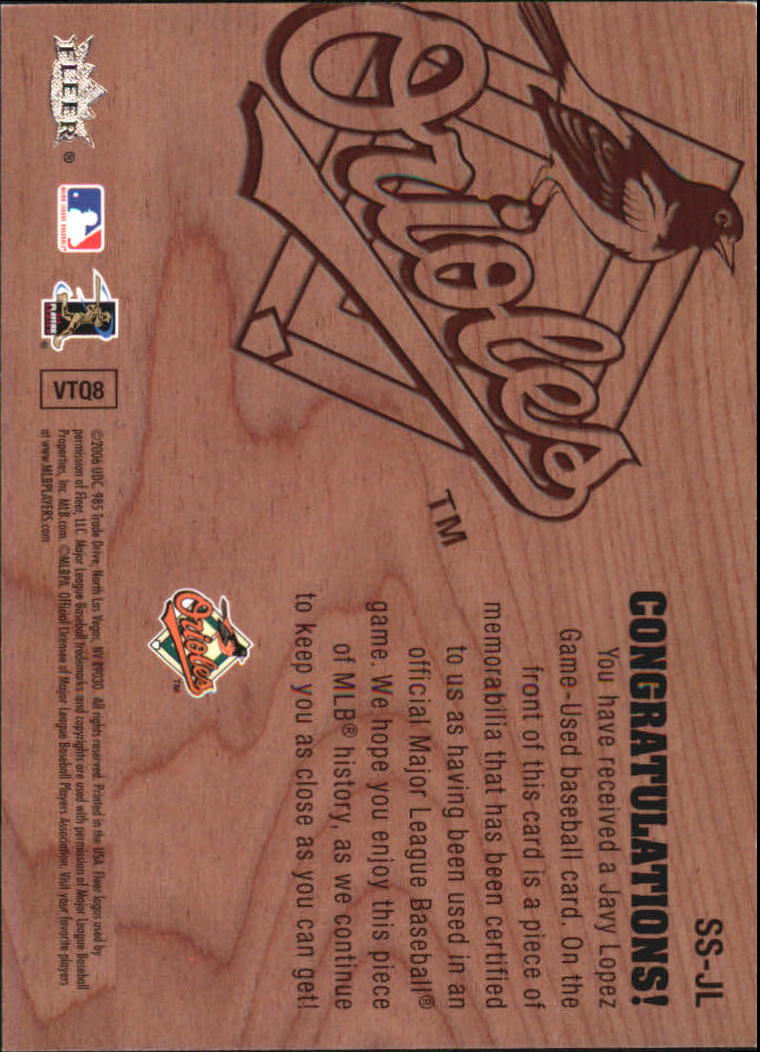 2006 Flair Showcase Stitches #JL Javy Lopez Jsy back image