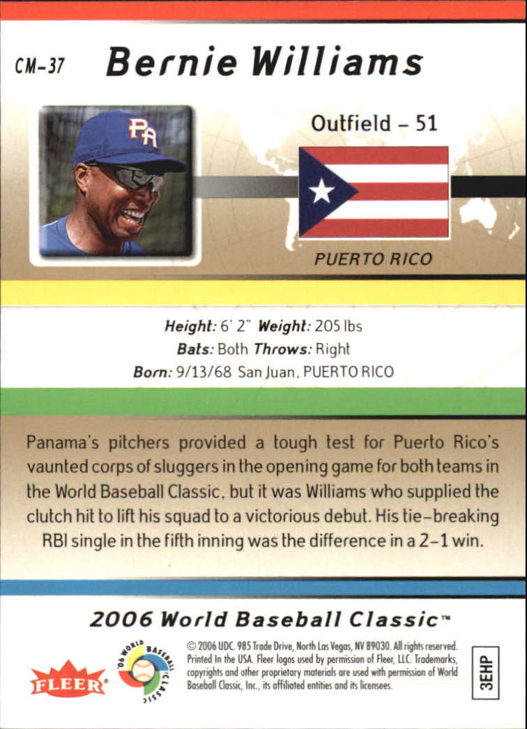 2006 Flair Showcase World Baseball Classic #37 Bernie Williams back image