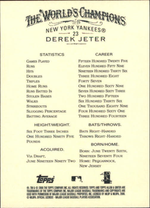 2006 Topps Allen and Ginter #23 Derek Jeter back image