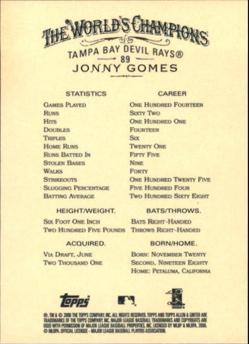 2006 Topps Allen and Ginter #89 Jonny Gomes back image