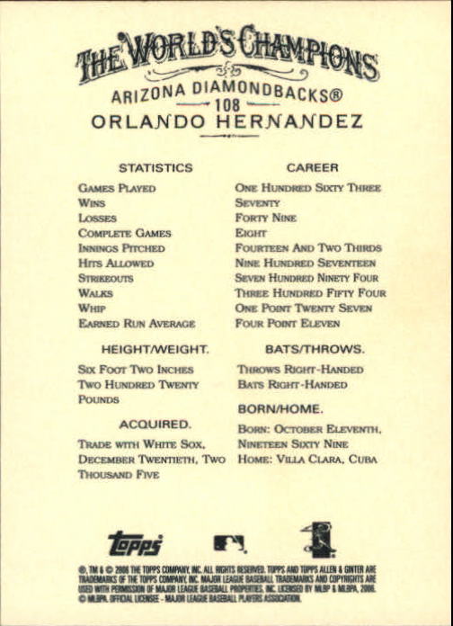 2006 Topps Allen and Ginter #108 Orlando Hernandez back image