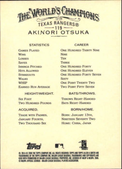 2006 Topps Allen and Ginter #119 Akinori Otsuka back image