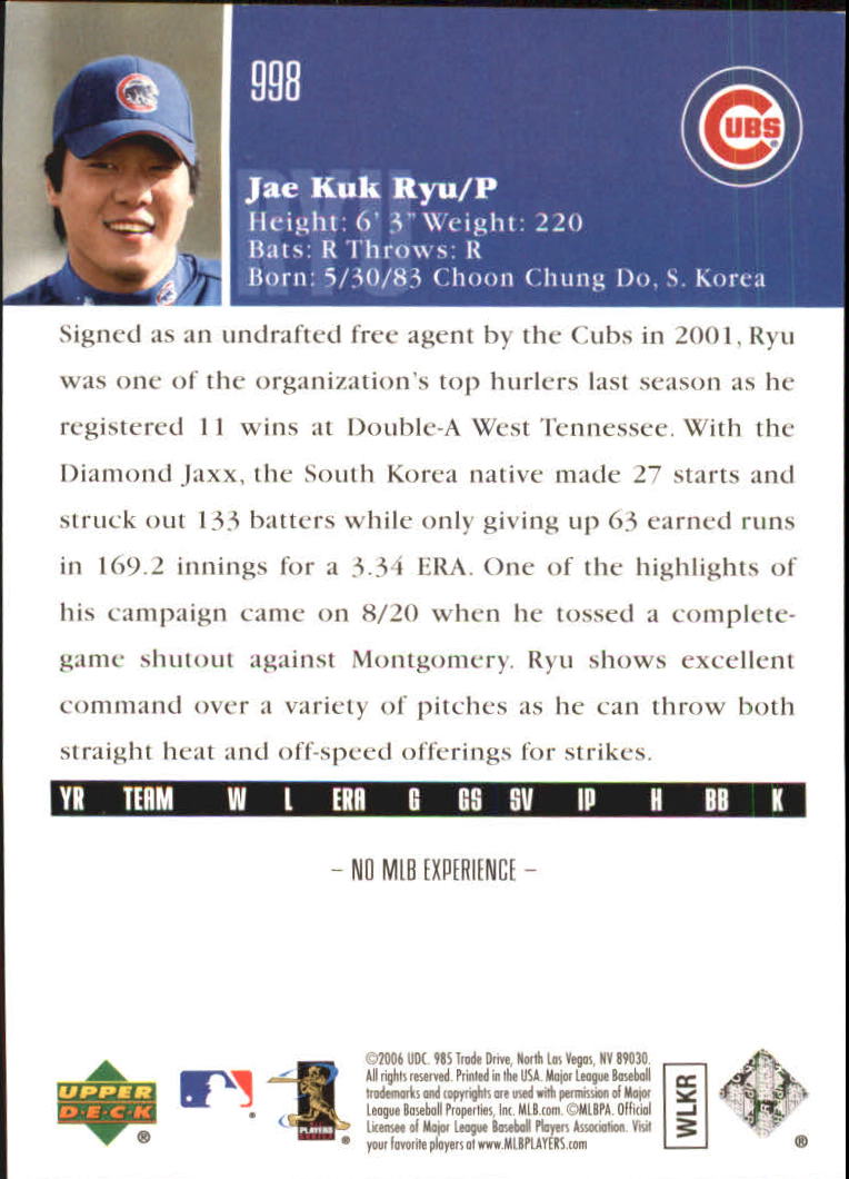 2006 Upper Deck Rookie Foil Silver #998 Jae Kuk Ryu back image
